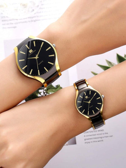 New Stylish Two Tone Couple Watch