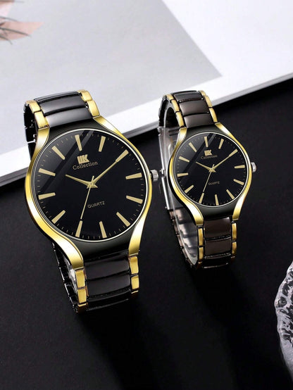 New Stylish Two Tone Couple Watch