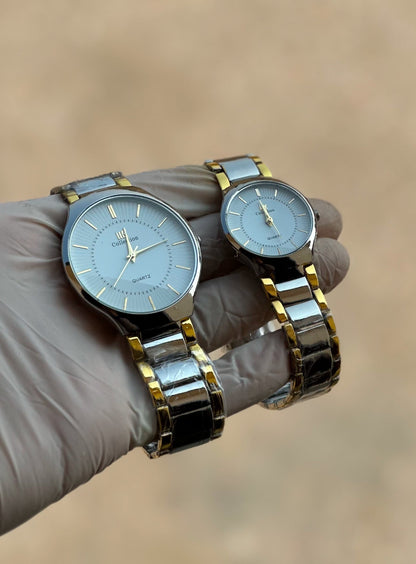 New Stylish Two Tone Couple Watch